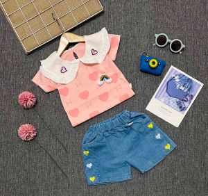 Set pakaian anak perempuan impor / setelan hotpen jeans love love