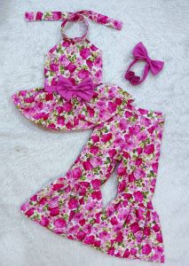 ชุดเซตลายดอกเด็กหญิง ชุดย้อนยุคเด็กหญิง ชุดมนต์รักลูกทุ่งเด็กหญิง ชุดทองกวาวเด็ก เซท 3ชิ้น