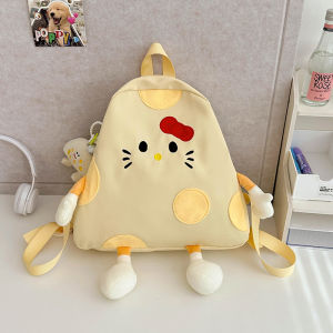 Cute Cheese Canvas Backpack for Women 2024 New Trend Japanese Sweet Soft Girl Cartoon Anime Mini Double Shoulder Bag