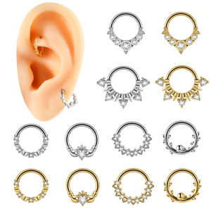 1PC 316L Surgical Steel Vine Skull Cone CZ Paved Cubic Zirconia Hoop Earrings Septum Nose Ear Daith Tragus Stud Gold/Silver