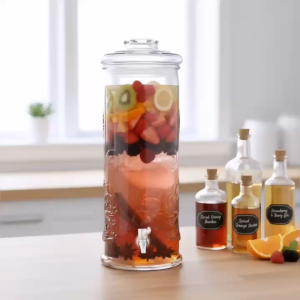 Bình Thủy Tinh Ngâm Rượu 15L Có Vòi Inox - Bình Đựng Hoa Quả TR15LV Detox Dáng Trụ Cao Họa Tiết Rồng Sang Trọng