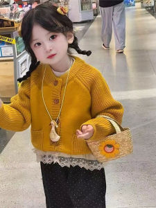 Thickened Insulation Whiteness Girls Pumpkin Sweater Cardigan