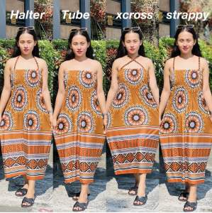 Woman Smocking Dress Floral Design Summer Free Size Random Prints May Vary