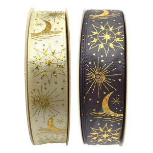 【New Arrival】 48 Yards Moon Star Eid Mubarak Ribbons 25mm Wide Ramadan Satin Ribbon Roll