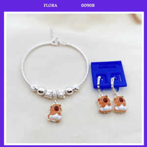 FLORA 0090B - Set bạc ta vòng tay bông tai hình chuột lang Capybara dành cho bé gái