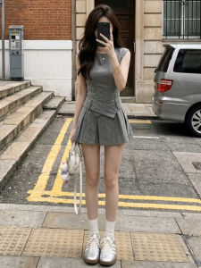 NIUVIES | French Unique Beautiful Gray Waist-cinching Short Dress Summer 2026