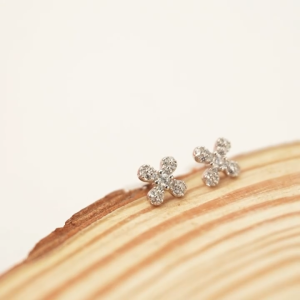 Bông Tai Bạc Nữ 925 HGJG Hình Bông Hoa 4 Cánh Nhỏ Xinh Cao Cấp Đôi Bông Tai Bạc Nữ Đeo Hằng Ngày