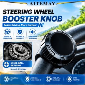 Aitemay Car Steering Wheel Spinner Knob Booster Ball Precision Steel Ball Bearing Smooth Rotation Universal Power Handle Effortless Helper Auto Accessories Black Non-slip Grip