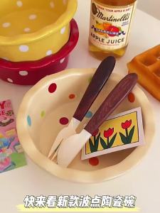 Polka Dotted and Cute Ceramic Bowls Multi-use