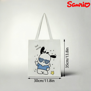 Sanrio | 1pc Cute Pochacco Canvas Shoulder Bag Double-sided Print Large Capacity Daily Casual Travel Shopping Tote Bag