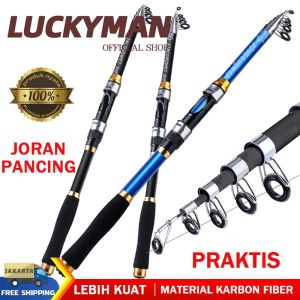 LUCKYMAN Joran pancing teleskopik portabel serat karbon ultraringan 21m/24m/27m