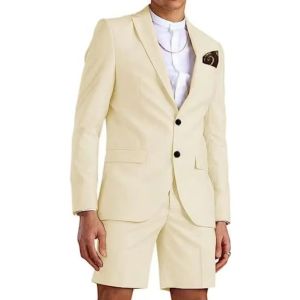 Casual Mens 2 Piece Slim Fit Suit Peak Lapel Single Breasted Blazer with Short Pants Wedding Groom Tuxedo Prom Party Outfits