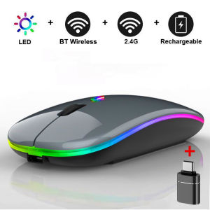Wireless Mouse Bluetooth-Compatible 2.4GHz Dual Modes Rechargeable RGB Ergonomic Silent Click for PC iPad Laptop Cell Phone