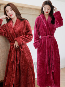 Mens Winter Thickened Extended Double-sided Fleece Robe Luxury Velvet Inner Home Clothes Nightgown Sleepwear for Men