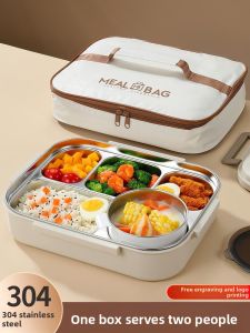 MONLEYTA | Large Capacity Stainless Steel 304 Insulated Lunch Box With Soup Bowl Five Grids Meal Plate For Office Workers Authentic Product