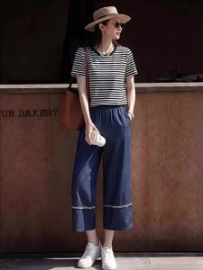 Quần Capri Nữ Chất Vải Jean Dáng Ôm Cao Thắt