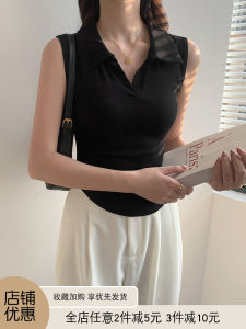 Black Short Sleeveless Polo Shirt Vest T-Shirt Women Summer Outerwear New 2025 Short Style Inner Match Shoulder Cut Top