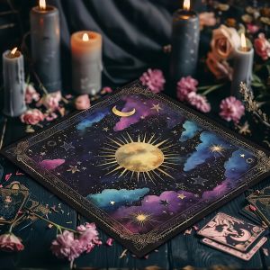 VIKAMA 2/4PC Astrology Crystal Tablecloth Sun Moon Star Cloud Black Gold Frame Meditation Mysticism Decoration