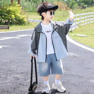 Childrens Lightweight Hooded Sun Protection Clothes Boys Baby Outwear Casual Style Polyester Fiber Skin Friendly Summer Clothes