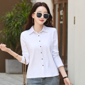 เสื้อเชิ้ตคอโปโลแขนยาวสีเขียวทหารคอตตอนแท้หลวมๆ สำหรับผู้หญิง เสื้อเชิ้ตแขนยาวฤดูใบไม้ร่วง ใส่ได้ทั้งในและนอก