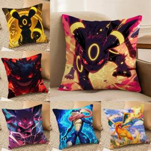Bandai | Pokemon Champion Team Anime Plush Pillow Cover Soft Short Plush Cushion Cover For Sofa Bedroom Home Decor Gift