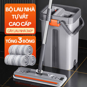 Bộ lau nhà tự vắt KITIMOP SM33 PRO thùng 2 ngăn giặt vắt bàn lau 33cm kèm 3 bông lau