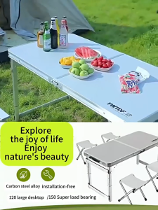 Outdoor table portable aluminum alloy foldable and height-adjustable dining table for picnics