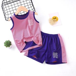 Childrens Quick Dry Vest Shorts Sports Wear Summer Thin Basketball Running Suit Sleeveless Boys Girls Ball Jersey Set