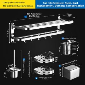 Bathroom Wall-Mounted 304 Stainless Steel Towel Rack