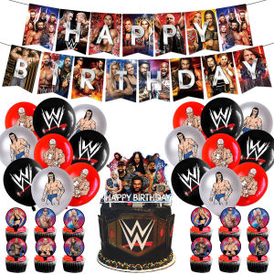 WWE Childrens Birthday Party Decoration Wrestling Sport Flag Pull Balloon Cake Topper Spiral Decor Festive Celebration