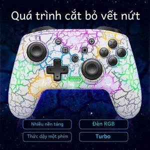 Tay Cầm Chơi Game Không Dây Có Con Quay Hồi Chuyển Sáu Trục Rung Kép Tích Hợp Đèn LED CRACK PROCESS Dành Cho Nintendo Switch PS3 PC - Bộ Điều Khiển Dual Shock RGB Với Kết Nối USB/Bluetooth