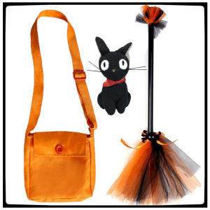 แม่มดฮาโลวีนเครื่องแต่งกายอุปกรณ์เสริมชุดไม้กวาด Gigi กระเป๋าแมวปีศาจหญิงชุดเครื่องมือเด็กพรรค Props