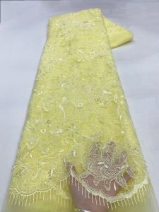 AT3081-A1 5 Yards Blush Pink African Fabric Lace High Quality 2026 SequinsBeaded French Mesh Lace Fabrics Tulle Lace For Sewing