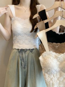 Plus Size Loose-Fit French Style One-Piece Inner Wear Lace Tops Womens Summer Fat Sister Padded Strap Vest Bottoming Shirt