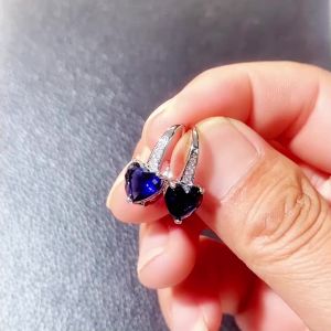 Huitan Blue CZ Heart Earrings for Women Simple and Elegant Wedding Accessories Silver Color Fashion Versatile Ear Jewelry Gift