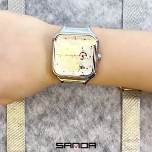 Sanda | SANDA 9085 Fashion Mens Quartz Watch Multi Functional Night Light Calendar Mesh Belt Outdoor Sports Mens Watch Reloj Hombre