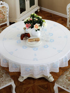Simple  Country Flower round Tablecloth Waterproof Hotel Home Use Draping Luxury White round Tablecloth PVC Material