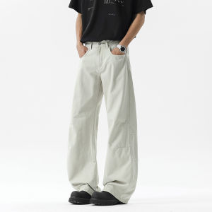 Deep Grey Knife Blade Workwear Pants Mens Autumn OOTD Straight Loose American Retro Denim Long Trousers Casual Pants