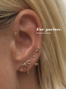 Sweet Butterfly Knot Earrings Womens Fashion Jewelry Multiple Holes Pure Silver Needle High-End Feeling New Style Ear Decor