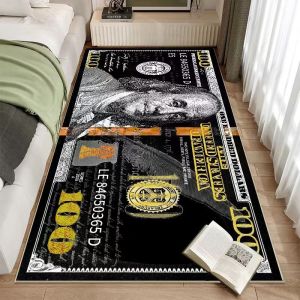 VIKAMA Golden 100 Dollar Bill Runner Rug Non Slip Washable Alfombra Bedroom Bedside Hip Hop Money Home Floor Decor Carpet