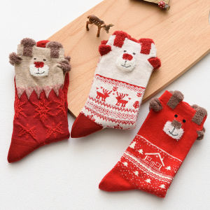 Autumn Winter Womens Casual Red Lovely Christmas Elk Cotton Comfortable Cartoon Sweatwicking Stockings For Girls Kawai Gift