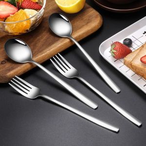 12PCS Stainless Steel Spoon Fork Thickened Cutlery Set Square Shank Tableware