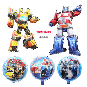 ToyStory 5pcs Transformers Alien Optimus Prime Hornet Foil Balloon Cartoon Holding Stick Balloon Boys Happy Birthday Party Decoration Baby Shower Balloons