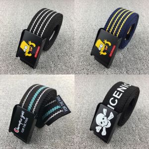 เข็มขัดผ้าใบ Simpson สำหรับผู้ชายและผู้หญิง เข็มขัดลำลองแบบอัตโนมัติสำหรับนักเรียนมัธยมต้นและวัยรุ่น สไตล์เกาหลี