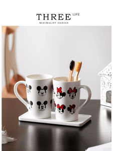 THREE LIFE | Creative Cute Mickey Minnie Ceramic Couples Toothbrush Cup Set