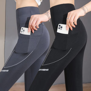 Womens Sporty Pocket Sharkskin Yoga Pants Elastic Bottoms Tight Fit Autumn Spring New Style Barbie Pants Nine Point Length