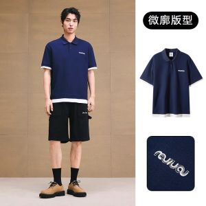 GXG Mens Fashionable Casual Polo Shirt Short Sleeve Turn-down Collar 40-Ply Cotton Polyester Blend Summer Top