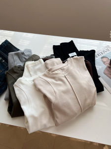 Slim Fit Womens Long Sleeve T-shirt round Neck Basic Versatile Heat Treatment Muscle Splicing Base Shirt Autumn Season Cotton Polyester