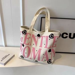 Large Capacity Canvas Tote Bag Student Shopping Bag Printed Handbag Single Shoulder Bag for Commuting And Class Casual Style