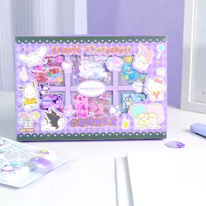 60Sheets PVC Stickers Gift Box Set Sanrio Characters Kuromi Cinnamoroll LTS MM Waterproof Decorative DIY Diary Journal Cute Cartoon